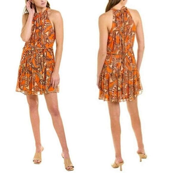 NWT A.L.C. Orange Bella Silk Halter Mini Dress Size 2 Lined $495 - Picture 2 of 7